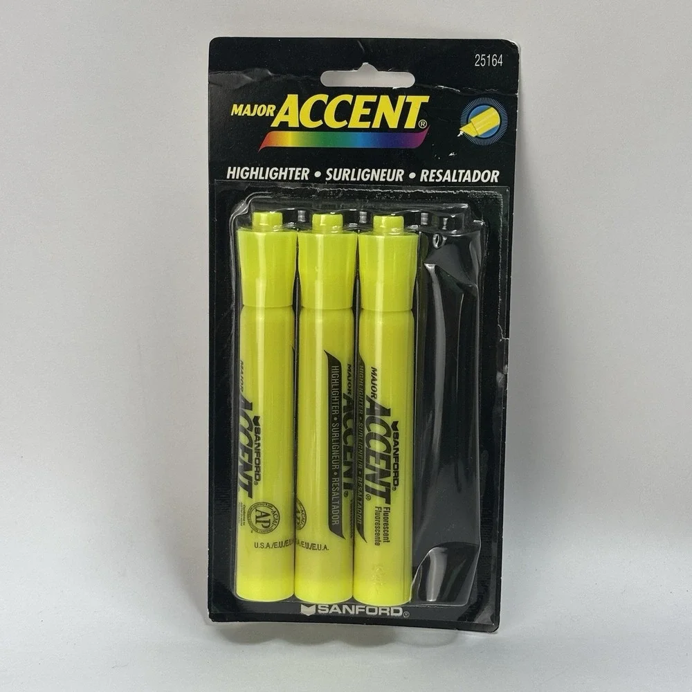 NEW Vtg Sanford Major Accent Highlighters Highlighting Marker (3)Yellow Chisel